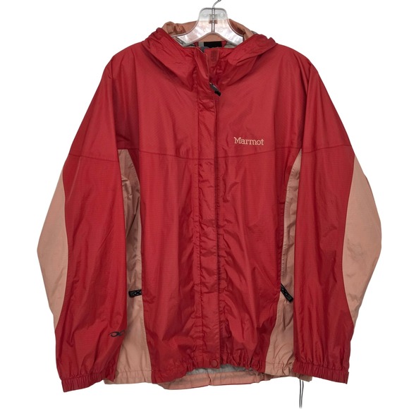 Marmot‎ Women's Large PreCip Windbreaker Nylon Jacket Hooded Raincoat Red - Picture 1 of 8